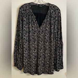 Lucky Brand Black and Cream Floral Blouse